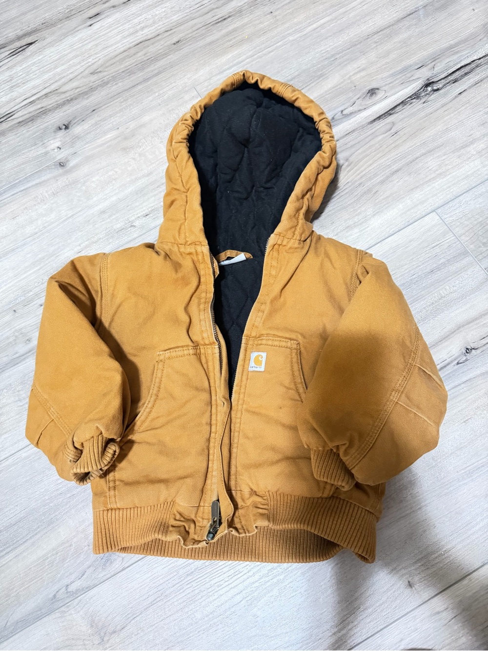 Carhartt Black Quilted Lined Jacket with Brown Trim